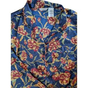 Secret Treasures 2 Piece Pajama PJ Set Size XL Blue Floral Satin Feeling Lightwe